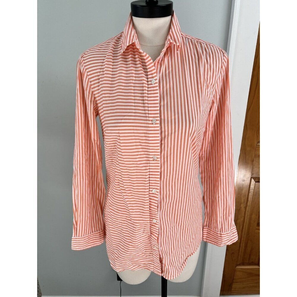 J McLaughlin Catalina Cloth Button Up Shirt XS Orange White Striped XS career